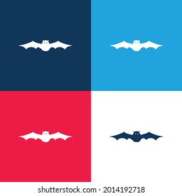 Bat With Extended Wings In Frontal View blue and red four color minimal icon set