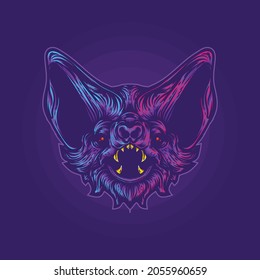 bat face artwork in neon color 