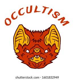 Bat Face. Bat Face Cartoon Style. Occultism. Esoteric Sign Alchemy. Occult Bat Face on white background isolated. Stock Vector Illustration. Cartoon style.