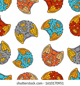Bat Face Seamless Pattern. Bat Face Cartoon Style. Occultism Seamless Pattern. Esoteric Sign Alchemy. Occult Bat Face  on white background isolated. Stock Vector Illustration. Cartoon style.