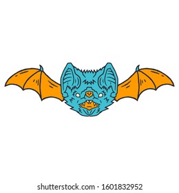 Bat Face. Bat Face with Wings . Bat Face Cartoon Style. Occultism. Esoteric Sign Alchemy. Occult Bat Face on white background isolated. Stock Vector Illustration. Cartoon style.