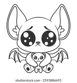 Bat feels sad with doll, for coloring