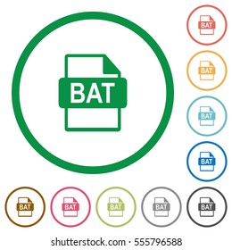BAT file format flat color icons in round outlines on white background