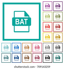 BAT file format flat color icons with quadrant frames on white background