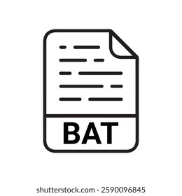 BAT file icon set. BAT file type symbol. File BAT format icon in black filled and outlined style isolated on transparent background.