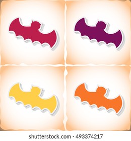 Bat. Flat sticker with shadow on old paper. Vector illustration