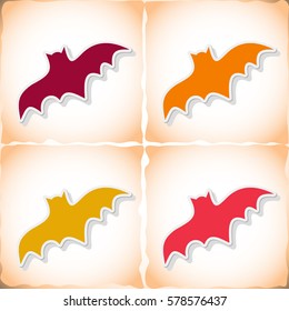 Bat. Flat sticker with shadow on old paper. Vector illustration