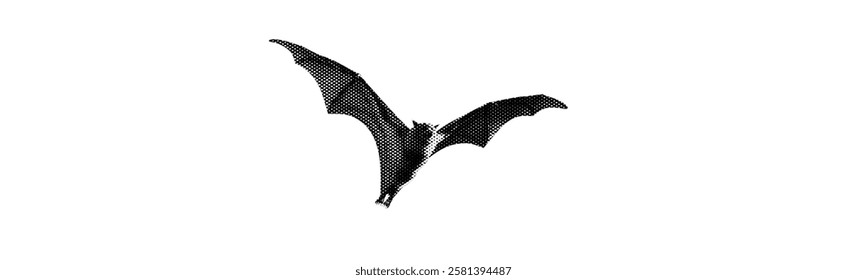 bat in flight isolated halftone on white background 