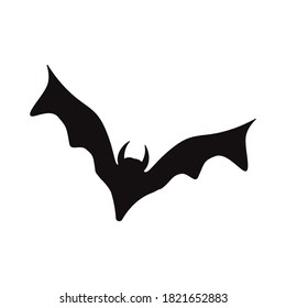 Bat in flight. Silhouette of a mouse, character with beautiful wings. Happy Halloween. Black silhouette. Forest animal in flat design style isolated. Suitable for a postcard. Vector illustration in a
