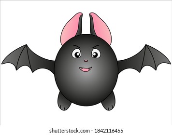 Batería en vuelo - ilustración vectorial de color completo. Un lindo murciélago gordo con la cara enojada vuela hacia arriba - una graciosa ilustración infantil.