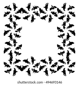 Bat flock. Halloween vintage page vector rectangular border frame for your text.  Isolated items. EPS 10