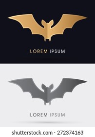 Bat fly, designed using gold and black colors, sign, logo, symbol, icon, graphic, vector.