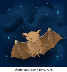 bat fly in the night with dark blue sky background, and stars