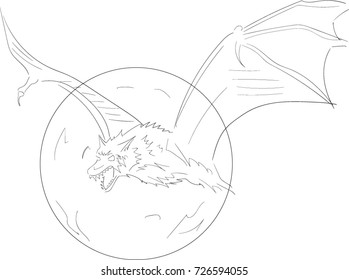 The bat flying against the background of the moon.