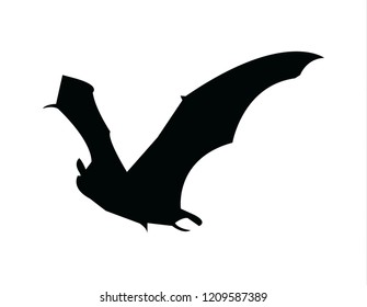 Bat flying black silhouette, isolated