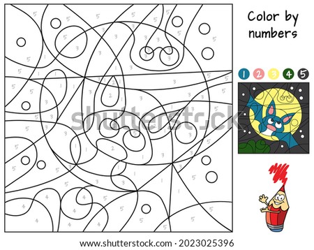 Bat flying. Color by numbers. Coloring book. Educational puzzle game for children. Cartoon vector illustration