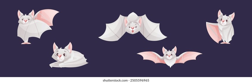 Bat Flying Creature Character with Fangs Vector Set