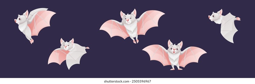 Bat Flying Creature Character with Fangs Vector Set