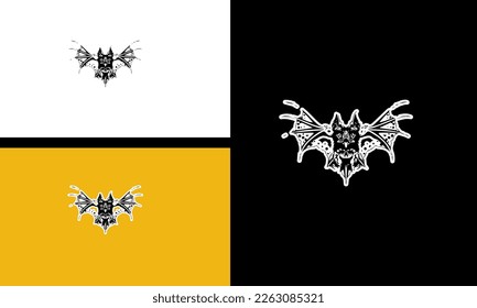 bat flying and fangs vector outline design