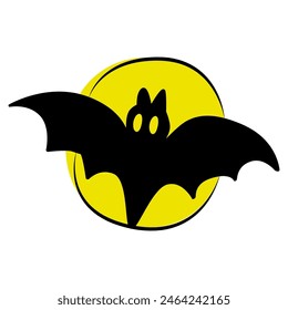 Bat flying in the full moon. Flat icon or sticker