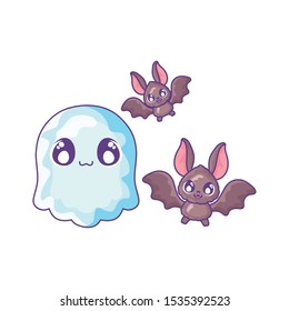 bat flying with ghost on white background vector illustration design