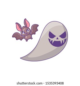 bat flying with ghost on white background vector illustration design