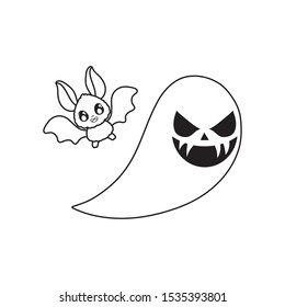 bat flying with ghost on white background vector illustration design