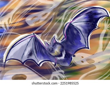 Bat flying with ghosts. Hand drawn SVG illustration for Halloween cards, posters, invitations and decor.