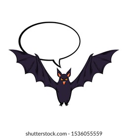 bat flying halloween with balloon text style pop art vector illustration design