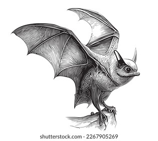 Bat flying hand drawn sketch Vector illustration Halloween