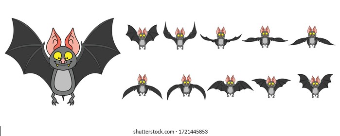 Bat Flying Motion Sequence Animation Cartoon Vector Illustration