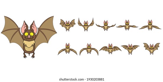 Bat Flying Motion Sequence Animation Cartoon Vector Illustration