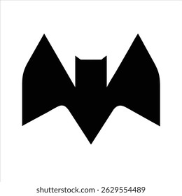 Bat flying object icon design black and white with bold outline 