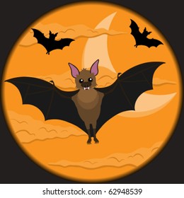 Bat flying in an orange & black sky