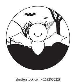bat flying over halloween scene, vector illustration design