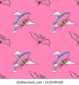 bat and flying saucer seamless pattern