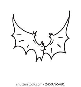 Ilustración de contorno simple de vuelo de murciélago. Animal ciego dibujado a mano que vive en un gráfico de logotipo de cueva. Decoración de dibujo de lápiz de contorno de criatura de Halloween aterradora. Sangre espeluznante chupando personaje contorno signo.