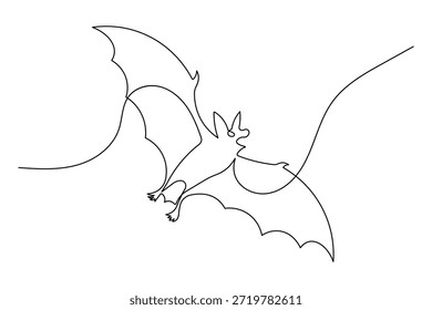 Bat flying single line art minimal style animal illustration isolated