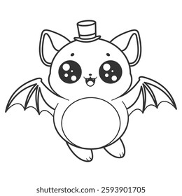 Bat flying and wearing a hat, for coloring