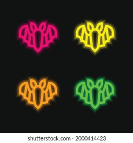 Bat four color glowing neon vector icon