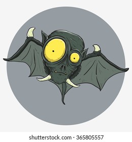 bat freak with big yellow eyes flying