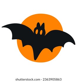 Bat and full moon, flat icon. Halloween concept, Halloween spooky night sign for mobile concept and web design.