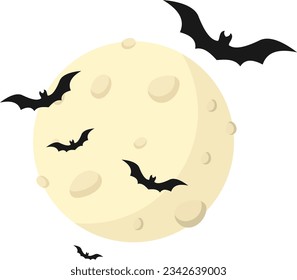 Bat. Full moon. Halloween Vector illustration isolated on white