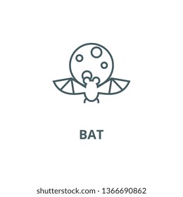 Bat, full moon   line icon, vector. Bat, full moon   outline sign, concept symbol, flat illustration