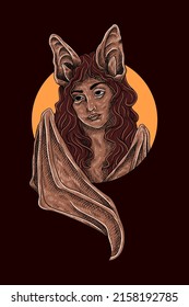 Bat girl head vector illustration