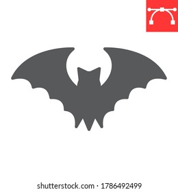 Bat glyph icon, halloween and scary, bat sign vector graphics, editable stroke solid icon, eps 10