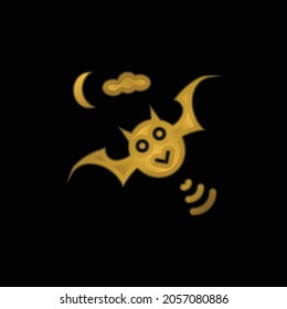 Bat gold plated metalic icon or logo vector