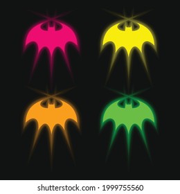 Bat Halloween four color glowing neon vector icon