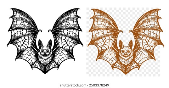 Bat, halloween, hand drawn engraving style, vector line, outline