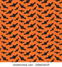 Bat halloween patter with orange background. Bat silhouette